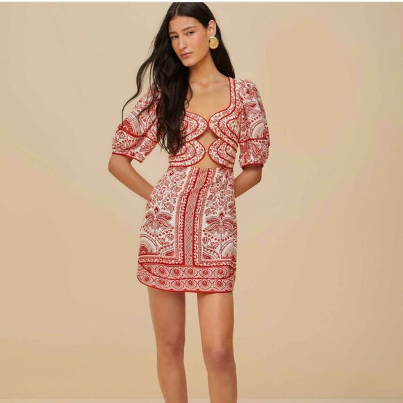NEW W/ TAG! Red Floral River Ride Lenzing Ecovero Euroflax Mini Dress - XS - Picture 2 of 4
